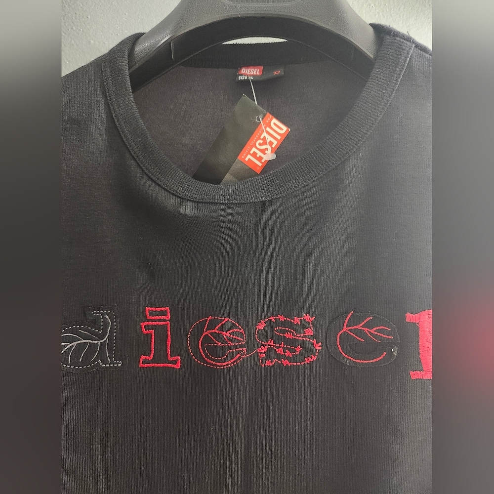 Diesel long sleeve cotton t-shirt blue with embroidery medium new with tag